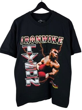 Mens Y2K Iron Mike Tyson Boxing Sport Rap Style Black Graphic Shirt Size L